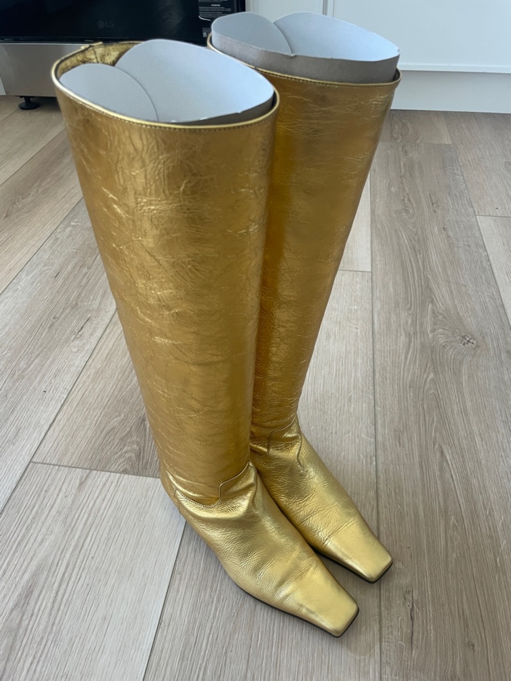 Khaite Marfa Metallic Gold Knee-High Boots 38